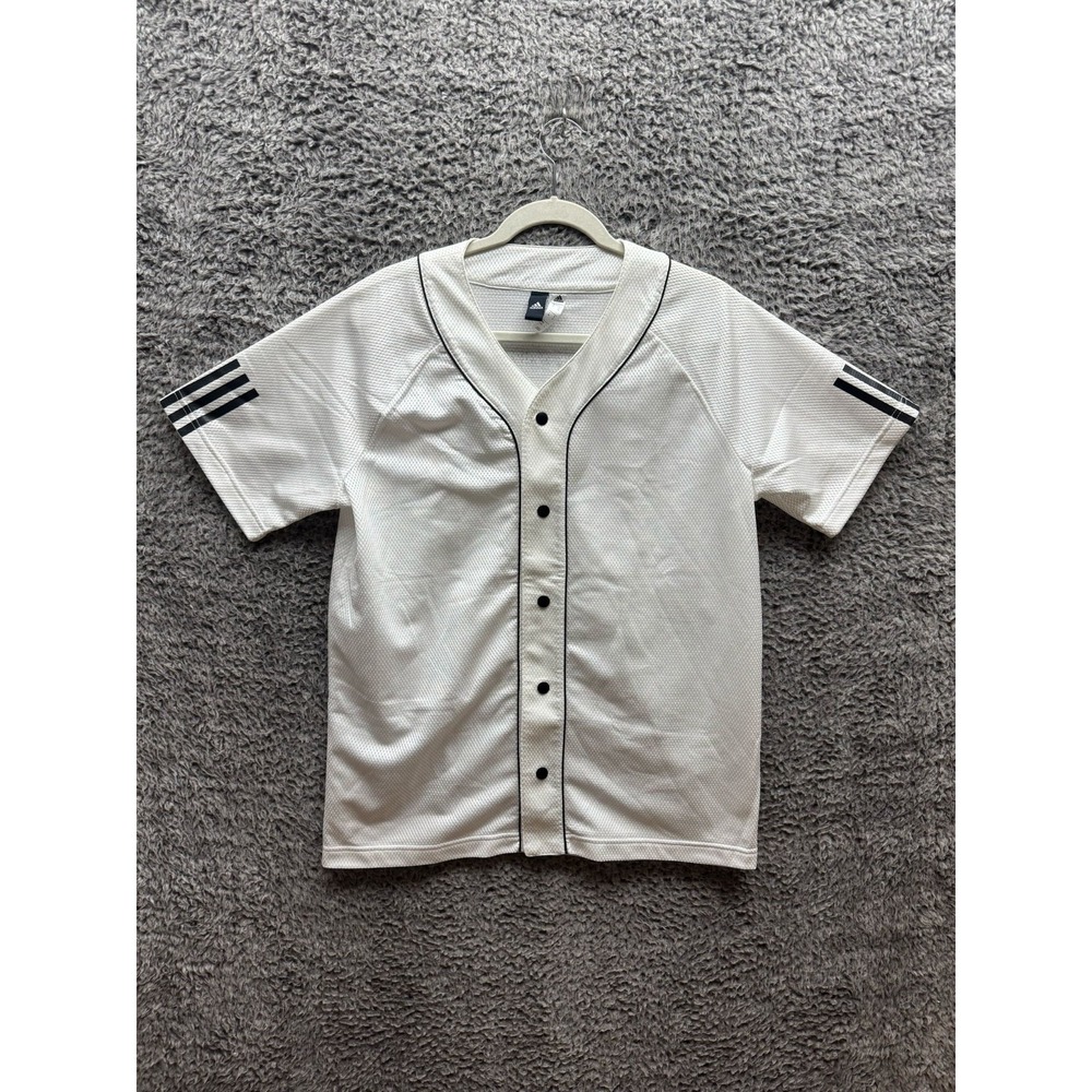 Adidas Athletics 3 Stripe Life Sport Baseball Jersey White Mens Size M
